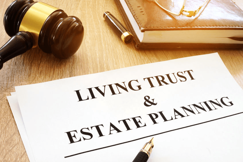 Living trust and estate planning document with a pen
